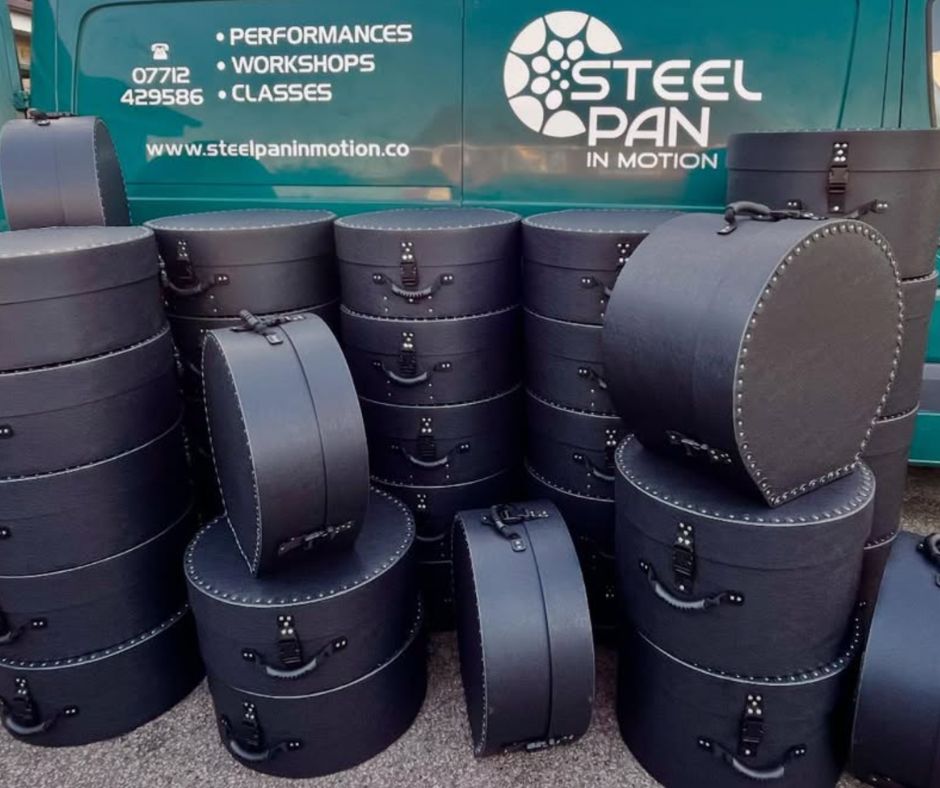 Steel Pan Class drums in cases